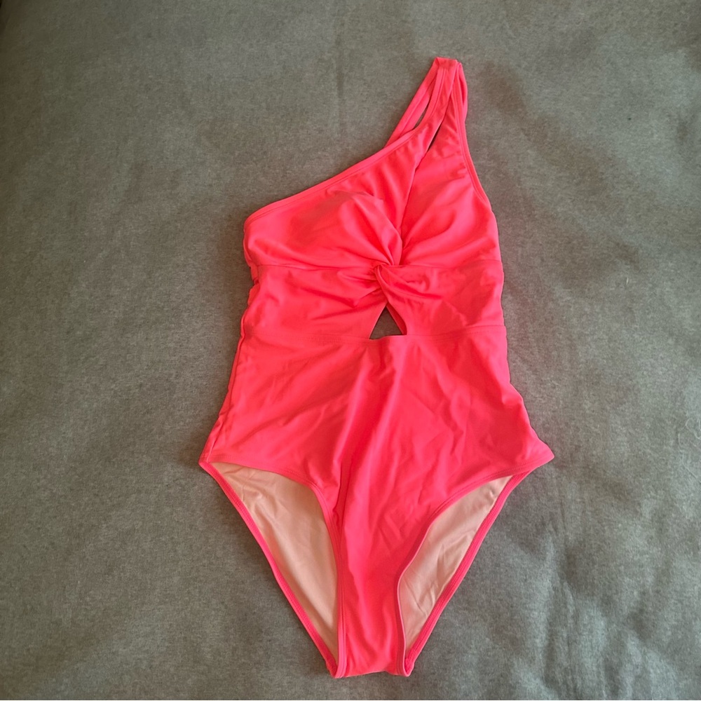 NWT CUPSHE One Piece Bathing Suit One Shoulder Asymmetrical neon pink size M